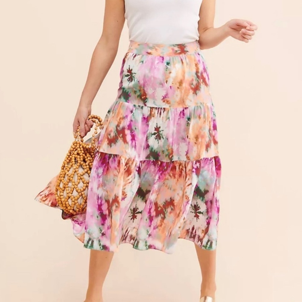 Anthropologie Kachel Multicolor Tie-Dye Tiered Skirt NWT Size 2 Free People